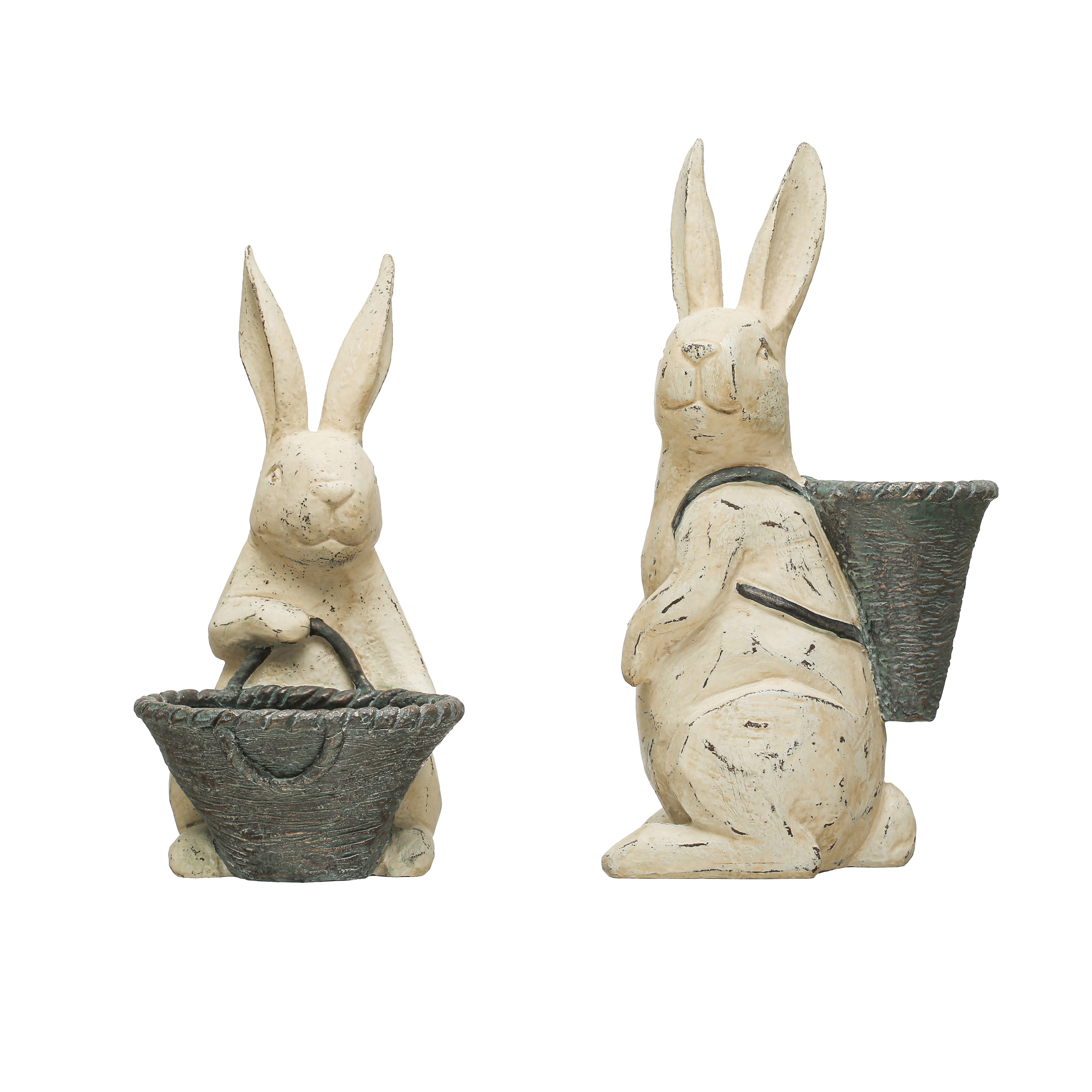 Decorative Bunnies with Baskets, Set of 2 Styles, Antique White and Grey - Image 0