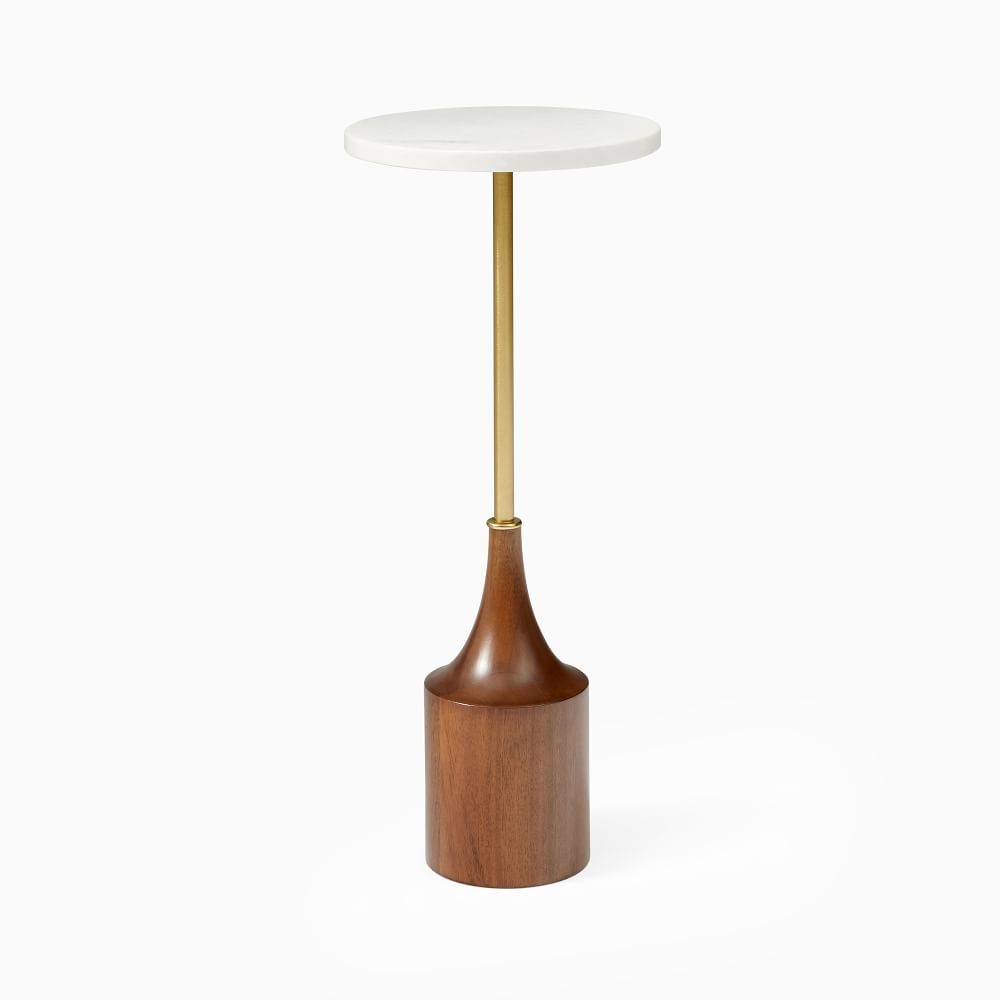 Hudson Drink Table, Walnut, White Marble - Image 0