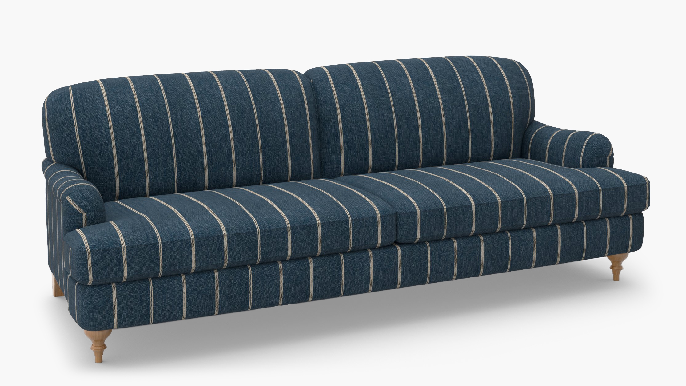 English Roll Arm Sofa, Indigo Felix, Natural Turned Wood Leg - Image 1