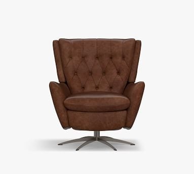 Wells Leather Swivel Recliner with Brass Base, Polyester Wrapped Cushions, Churchfield Chocolate - Image 3