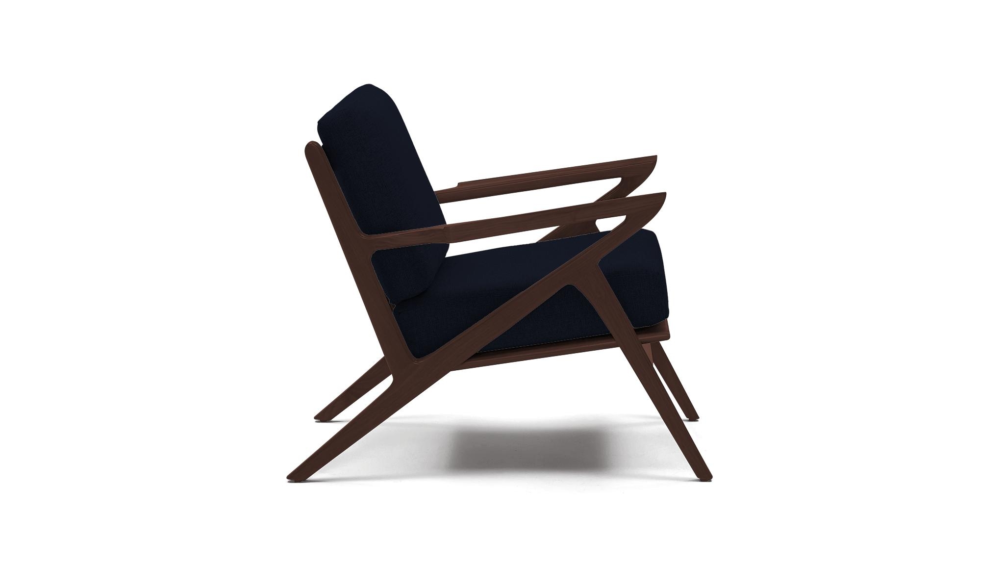 Blue Soto Mid Century Modern Concave Arm Chair - Sunbrella Premier Indigo - Walnut - Image 2