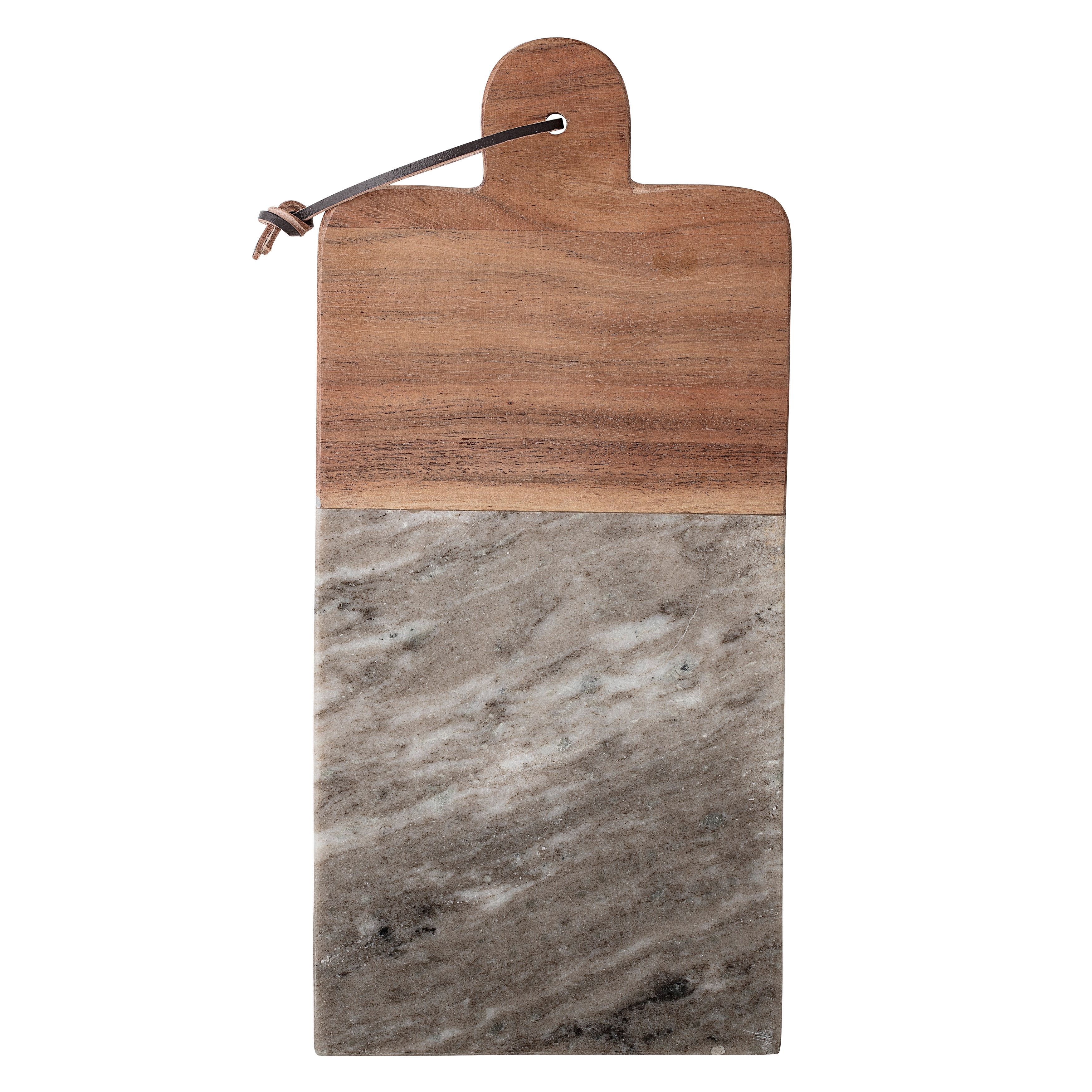 Marble & Acacia Wood Cutting Board/Tray with Knife & Leather Tie (Set of 2 Pieces) - Image 0