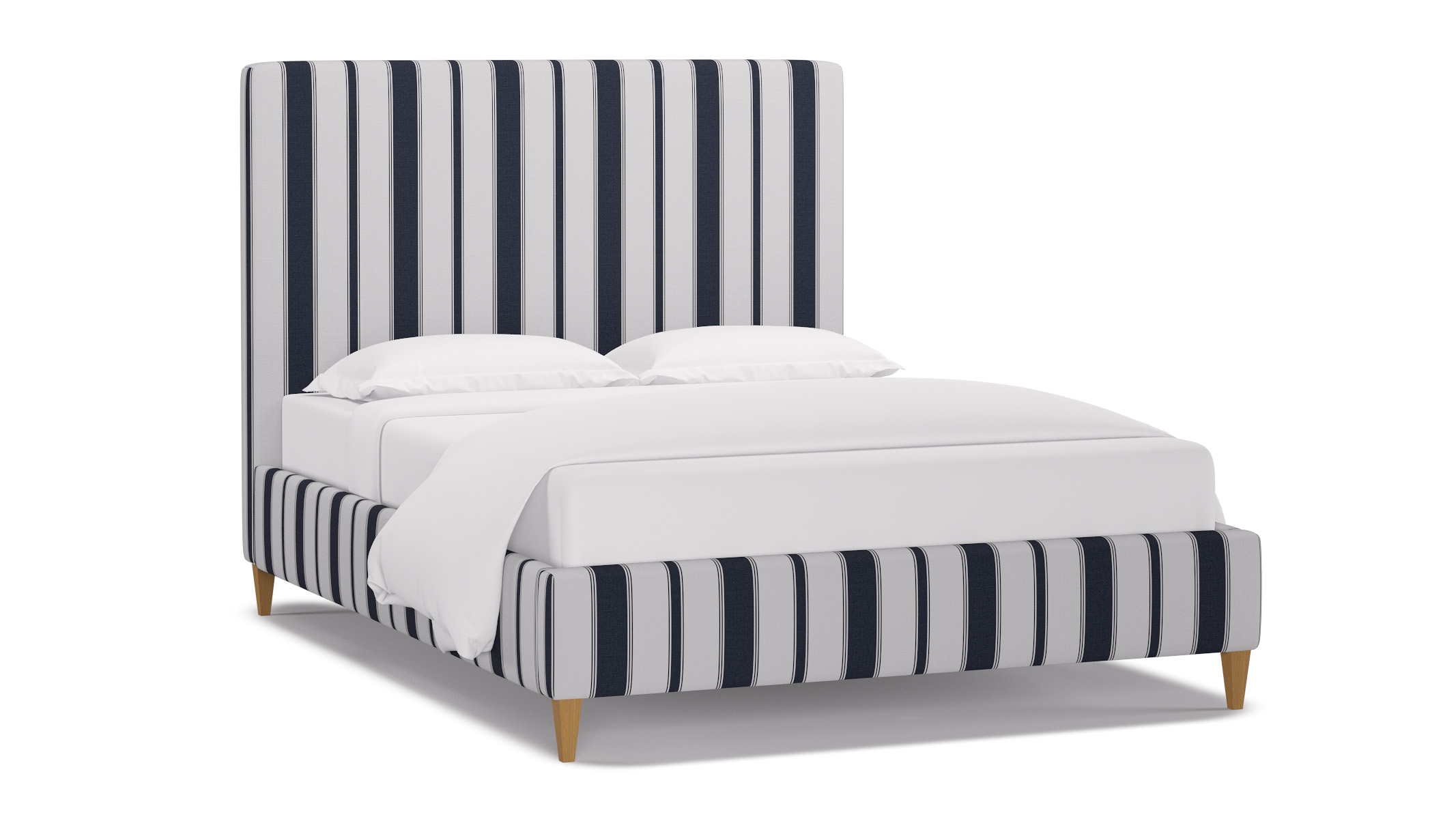 Classic Bed, Navy Clarence Stripe, Natural Square Tapered Leg, Queen - Image 1