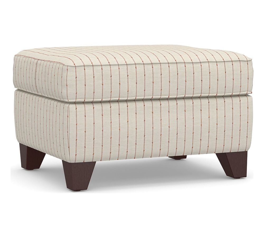 Cameron Upholstered Ottoman, Polyester Wrapped Cushions, Slubby Pinstripe Red - Image 0