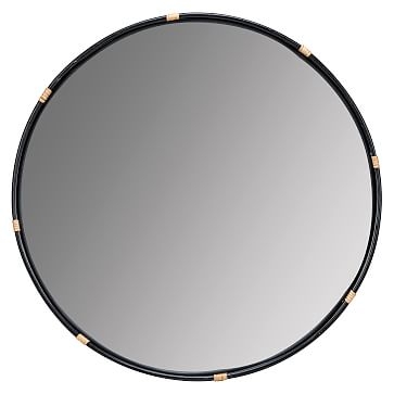 Round Natural Rattan Mirror, Black - Image 1
