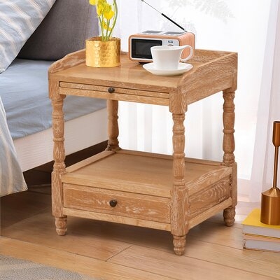 Oak Nightstand 2 Shelves Storage Drawer Sofa Side Table, Bedroom Furniture With Solid Wood Legs, Accent End Table For Home Office Small Spaces (oak) - Image 0