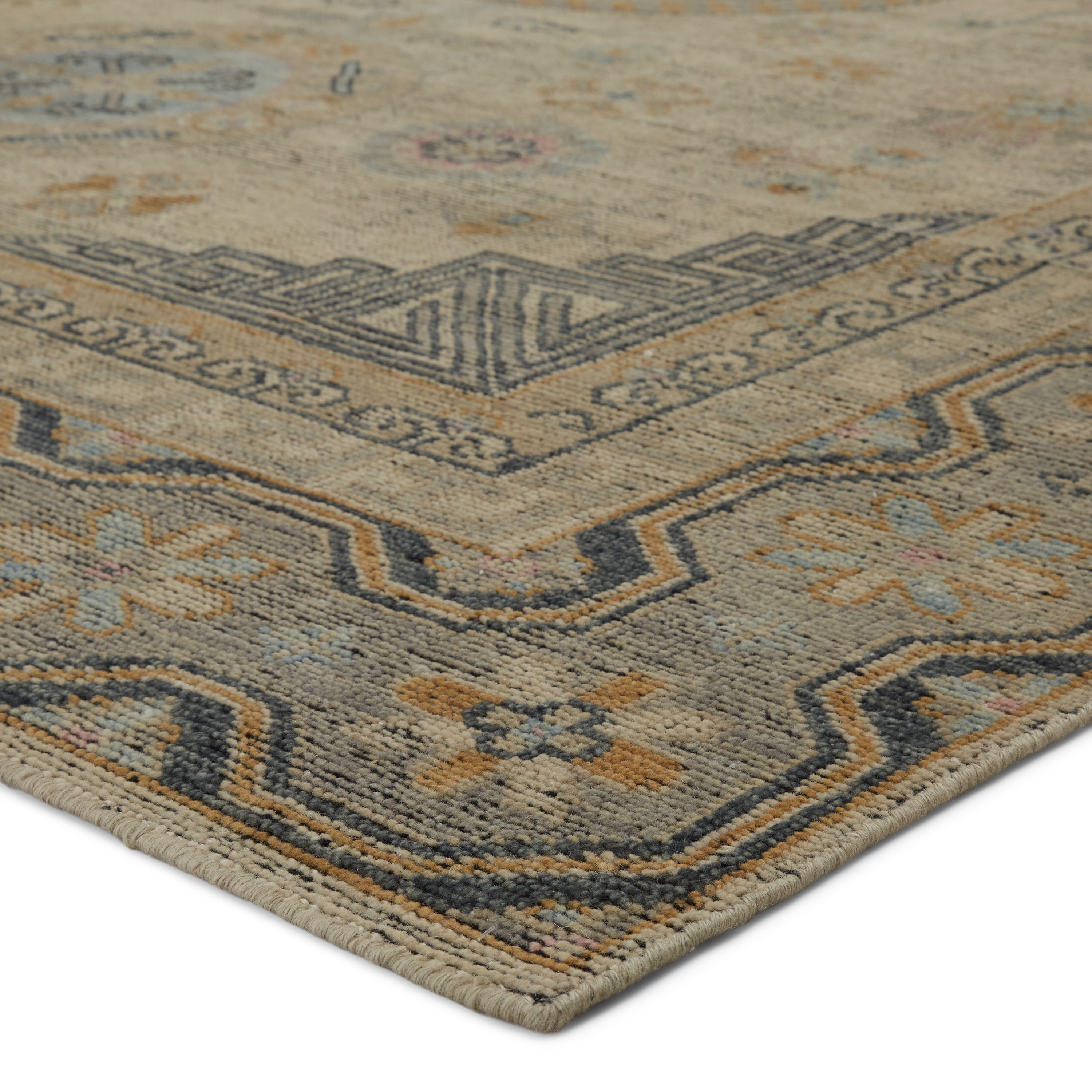 Delpha Hand-Knotted Medallion Blue/ Yellow Area Rug (6'X9') - Image 1