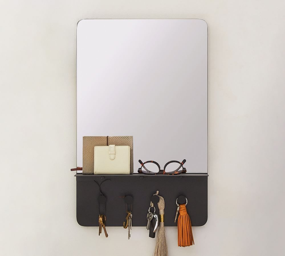 Hopper Entry Mirror With Hooks, Black/Walnut - Image 0