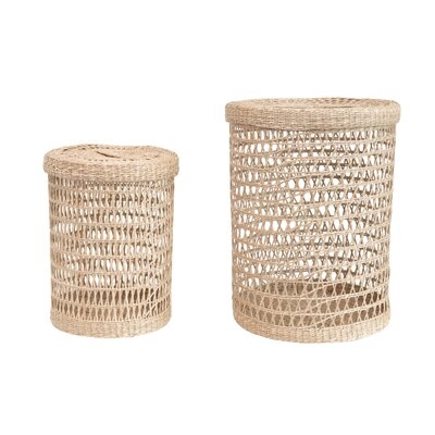 Hand-Woven Seagrass Baskets With Lids, Natural, Set Of 2 - Image 0
