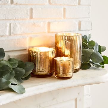 Mercury Glass Fluted Candles, Small, Tinted Gold - Image 1