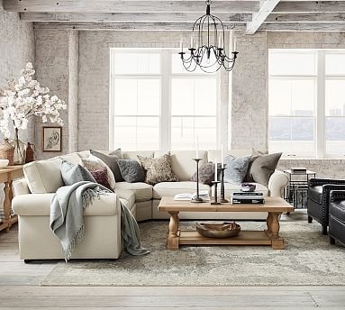 Pearce Roll Arm Upholstered 3-Piece L-Shaped Wedge Sectional, Down Blend Wrapped Cushions, Performance Boucle Oatmeal - Image 0