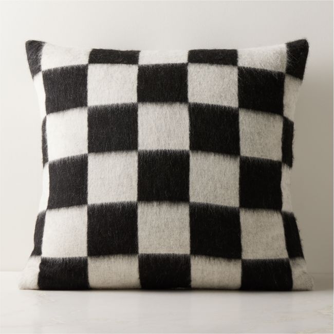 Crosby Black and Ivory Alpaca Throw Pillow with Feather-Down Insert 23"x23" by Blacksaw - Image 0