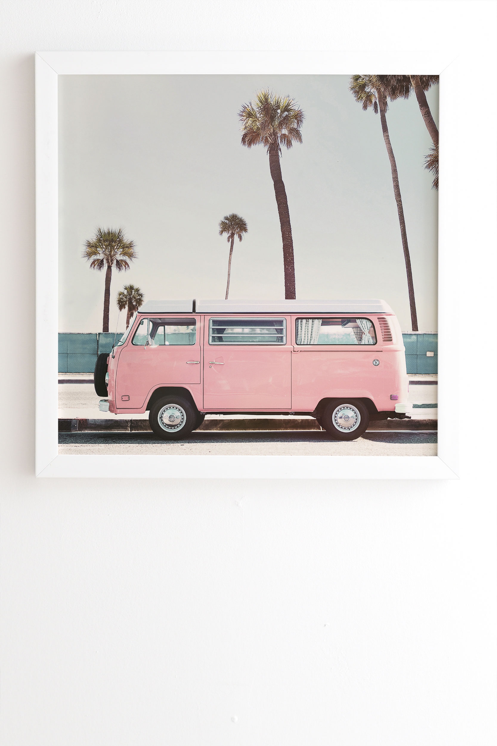 Pink Van by Sisi and Seb - Framed Wall Art Basic White 8" x 9.5" - Image 1