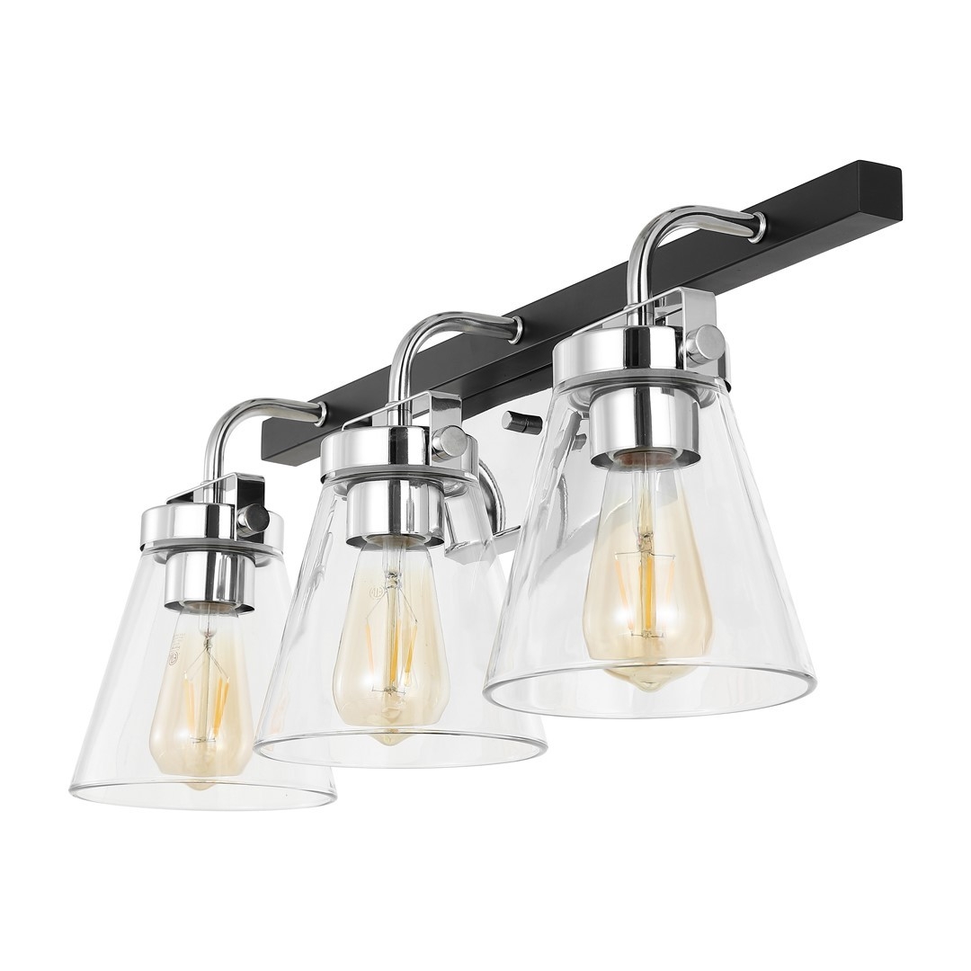 Rayney 3Lt 23" Wall Sconce - Chrome / Black - Safavieh - Image 3