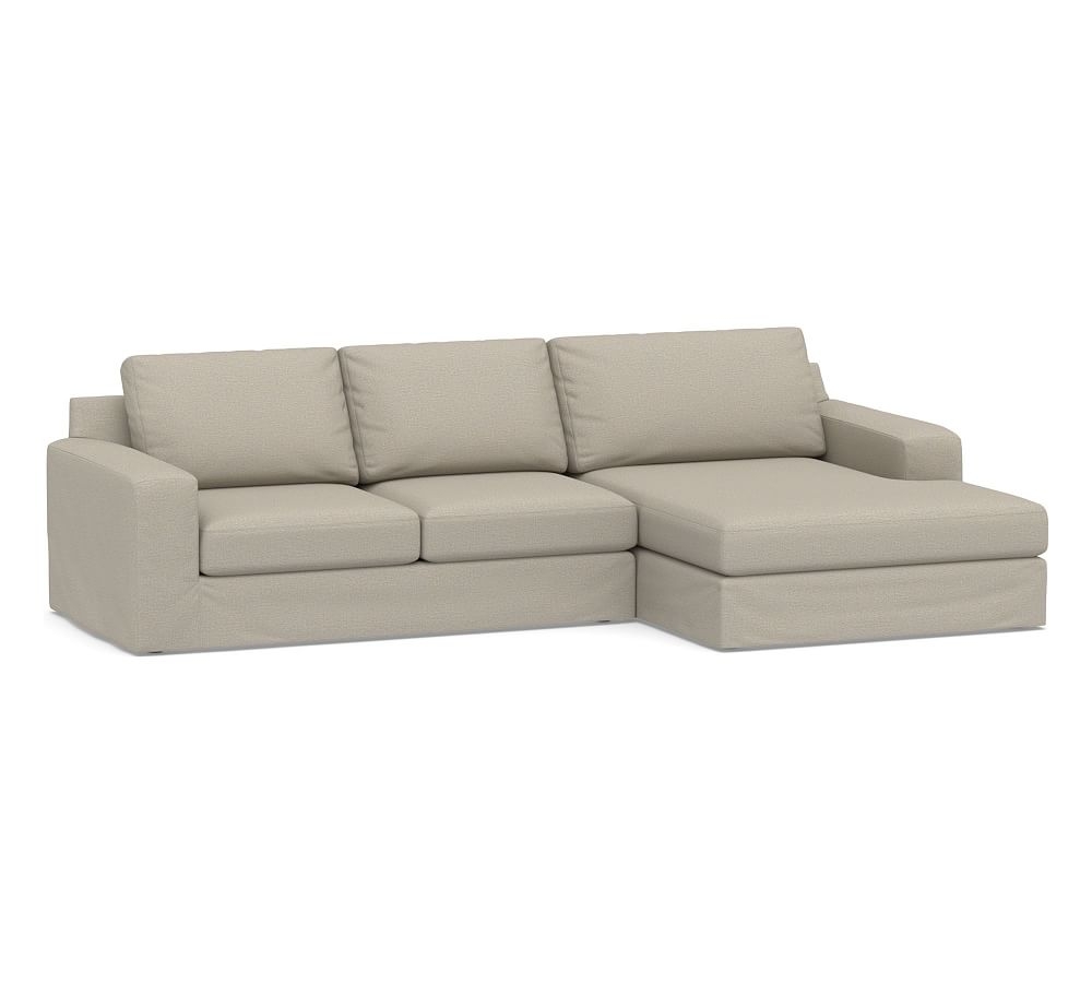Big Sur Square Arm Slipcovered Left Arm Loveseat with Double Wide Chaise Sectional, Down Blend Wrapped Cushions, Performance Boucle Fog - Image 0
