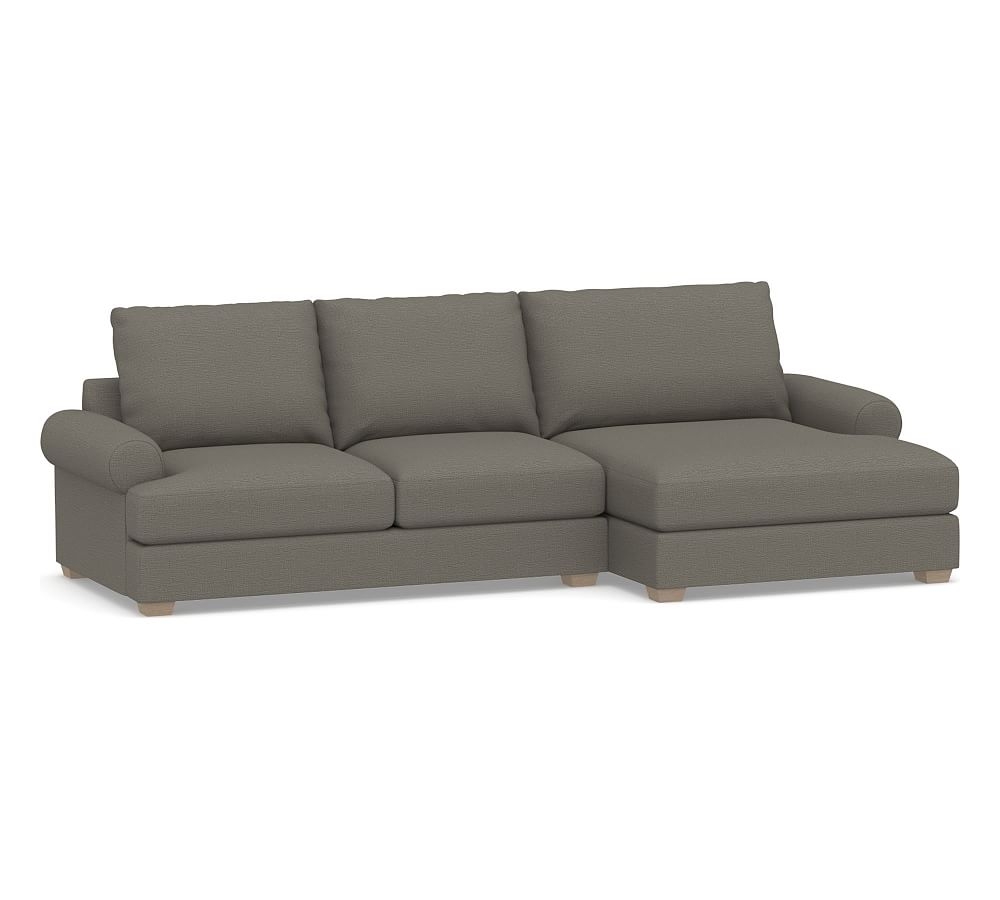 Canyon Roll Arm Upholstered Left Arm Loveseat with Double Chaise Sectional, Down Blend Wrapped Cushions, Chunky Basketweave Metal - Image 0