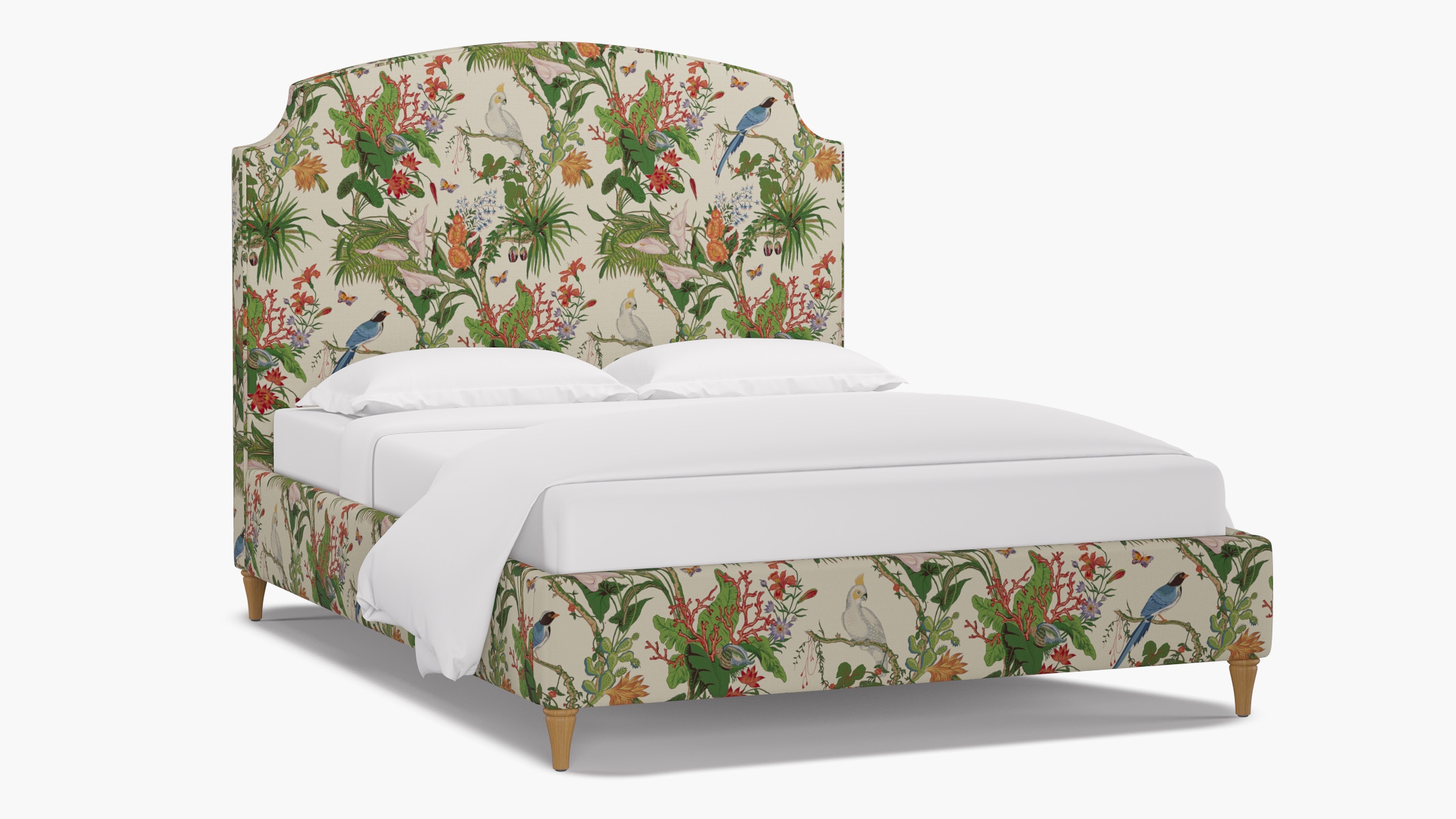 Cove Bed, White Cinque Terra, Natural Decorative Tapered Leg, Queen - Image 1