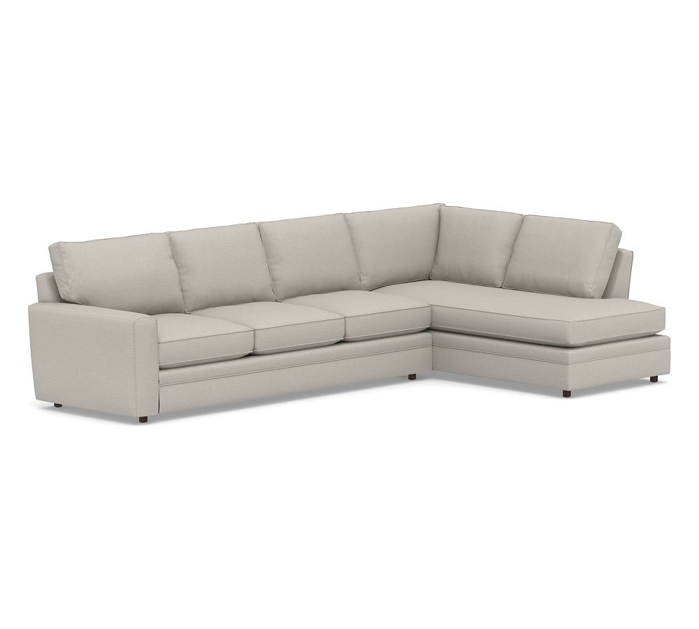 Pearce Square Arm Upholstered Left Sofa Return Bumper Sectional, Down Blend Wrapped Cushions, Chunky Basketweave Stone - Image 0