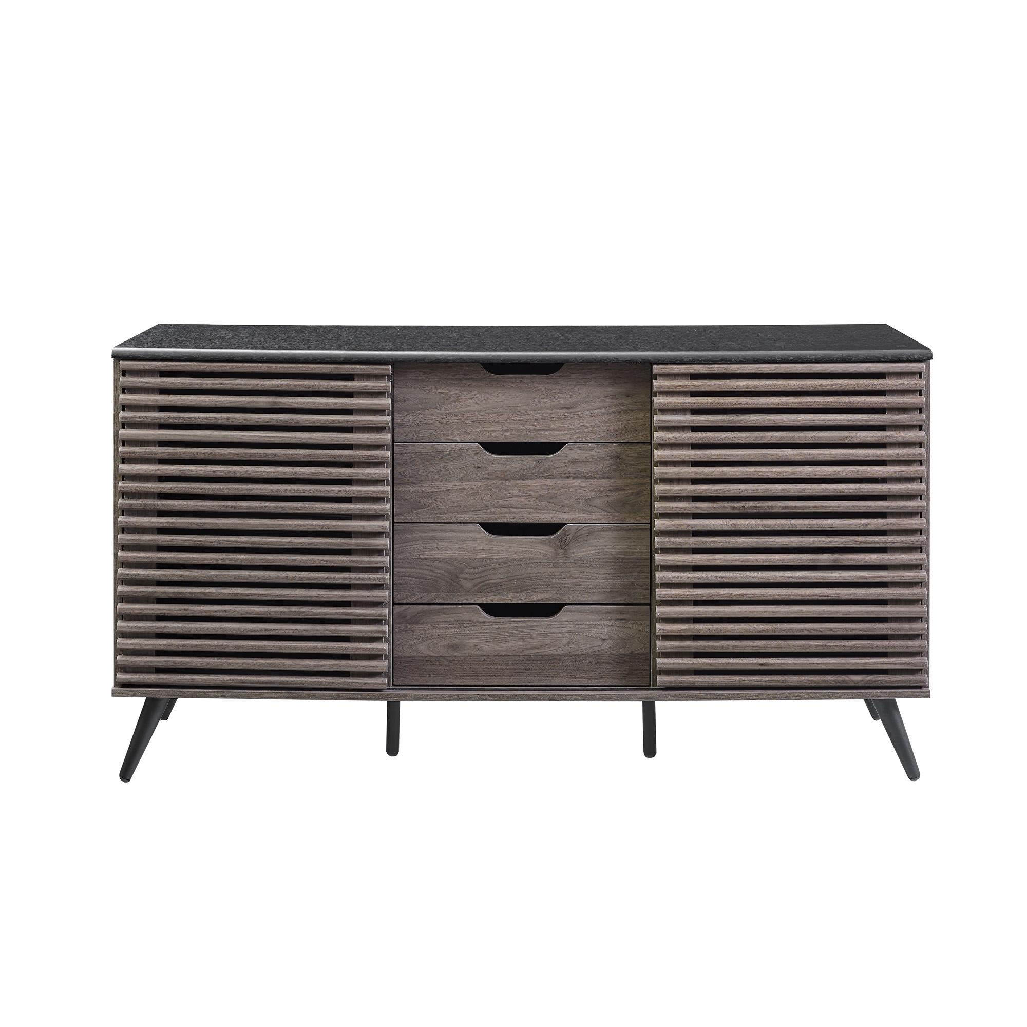 59" Havana Sliding Door 4 Drawer Sideboard - Ebony/Slate Grey - Image 1