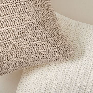 Crochet Linen Pillow Cover, 20"x20", Sand - Image 1