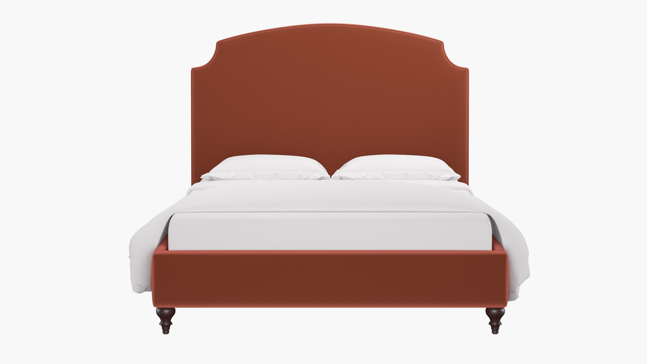 Cove Bed, Terracotta Performance Velvet, Espresso Decorative Tapered Leg, Queen - Image 0