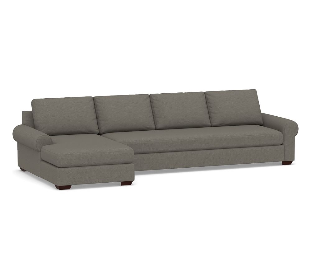 Big Sur Roll Arm Upholstered Right Arm Grand Sofa with Chaise Sectional and Bench Cushion, Down Blend Wrapped Cushions, Chunky Basketweave Metal - Image 0