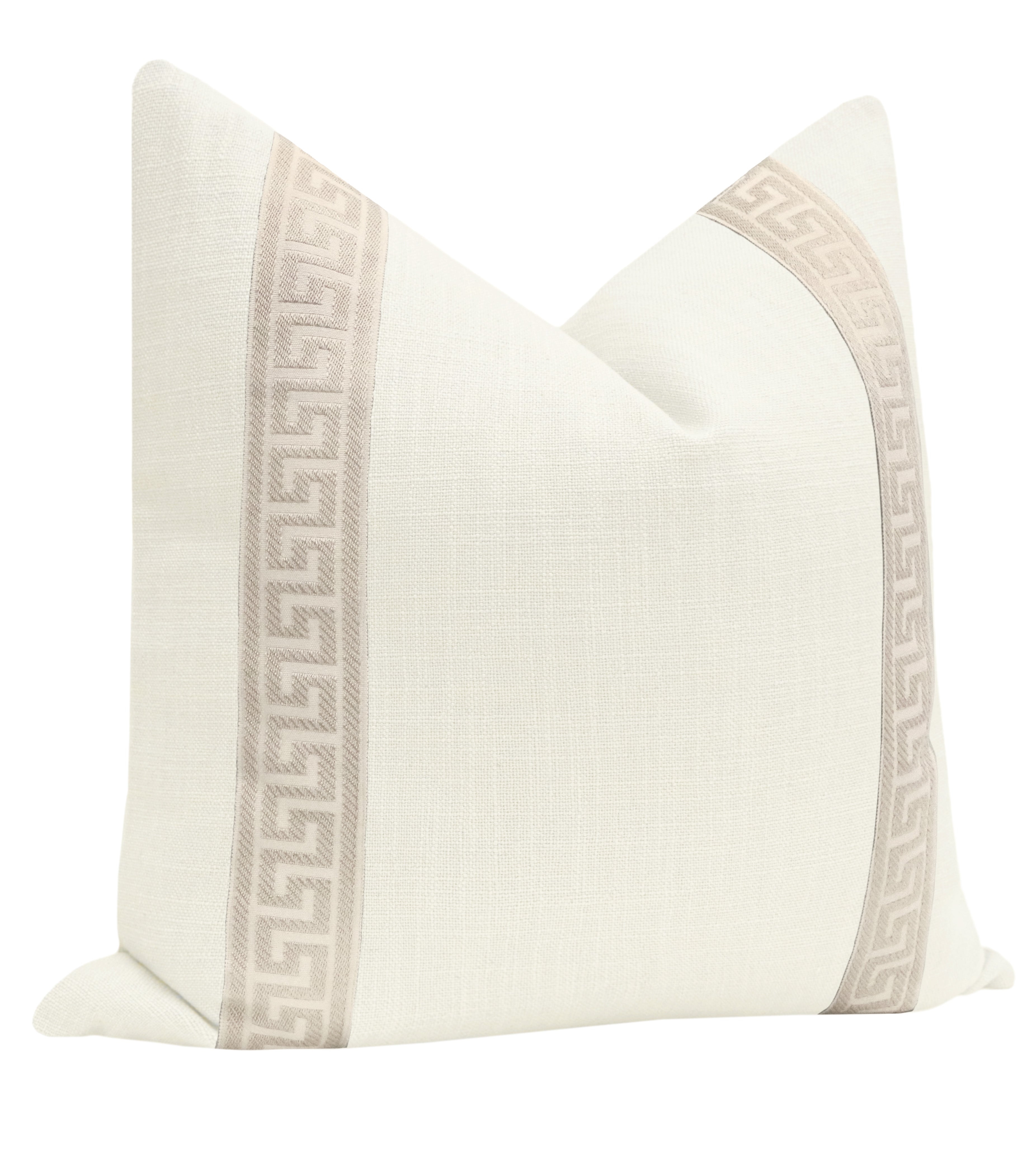 SIGNATURE LINEN // BONE + GREEK KEY TRIM // CASHMERE - 22" X 22" - Image 1