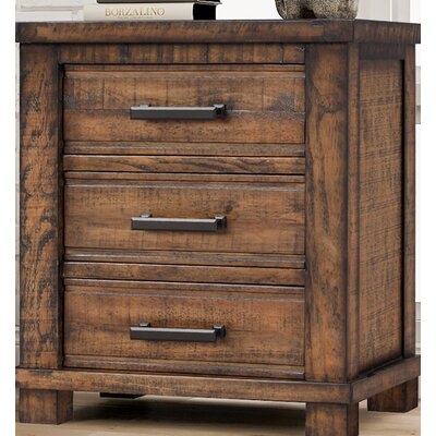 25.6'' H Solid Wood Nightstand With 3-Drawer - Image 0