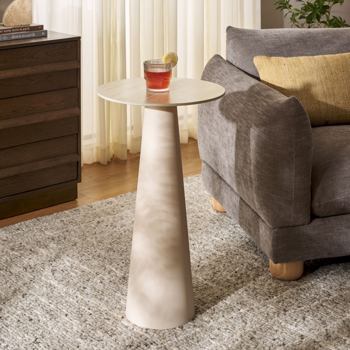 Nurem Tall Ceramic Side Table - Beige - Image 1