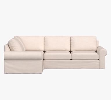 Big Sur Roll Arm Slipcovered Left Arm 3-Piece Corner Sectional, Down Blend Wrapped Cushions, Performance Heathered Tweed Desert - Image 1