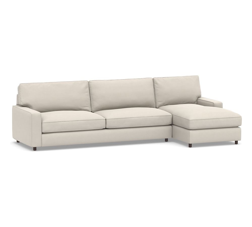 PB Comfort Square Arm Upholstered Left Arm Sofa with Chaise Sectional, Box Edge, Memory Foam Cushions, Performance Everydaysuede(TM) Stone - Image 0