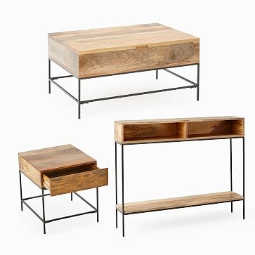 Industrial Storage Pop-Up Coffee Table, Skinny Console & Side Table Set, Raw Mango - Image 0