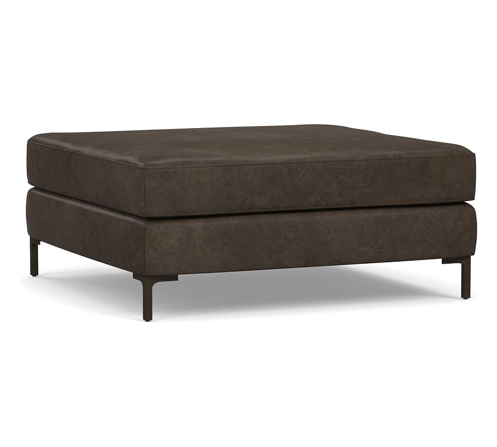Jake Leather Sectional Ottoman with Bronze Legs, Down Blend Wrapped Cushions, Statesville Wolf Gray - Image 0