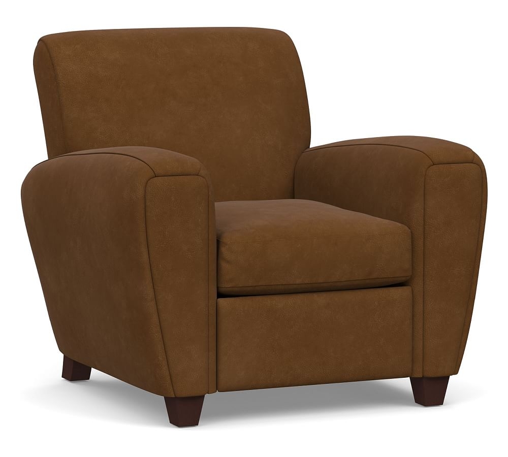 Manhattan Square Arm Leather Recliner without Nailheads, Polyester Wrapped Cushions, Aviator Umber - Image 0