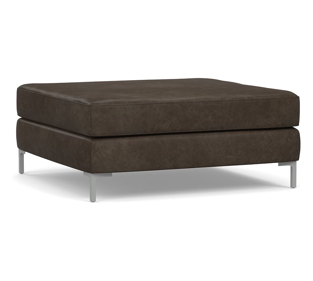 Jake Leather Sectional Ottoman with Brushed Nickel Legs, Polyester Wrapped Cushions, Statesville Wolf Gray - Image 0