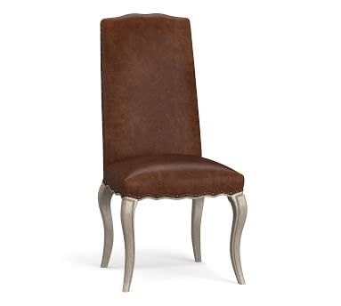 Calais Leather Dining Side Chair, Gray Wash Frame, Churchfield Ebony - Image 1