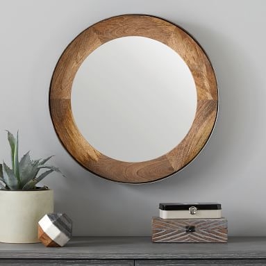 Round Wood and Metal Wall Mirror, Wood/Metal, Large - Image 2
