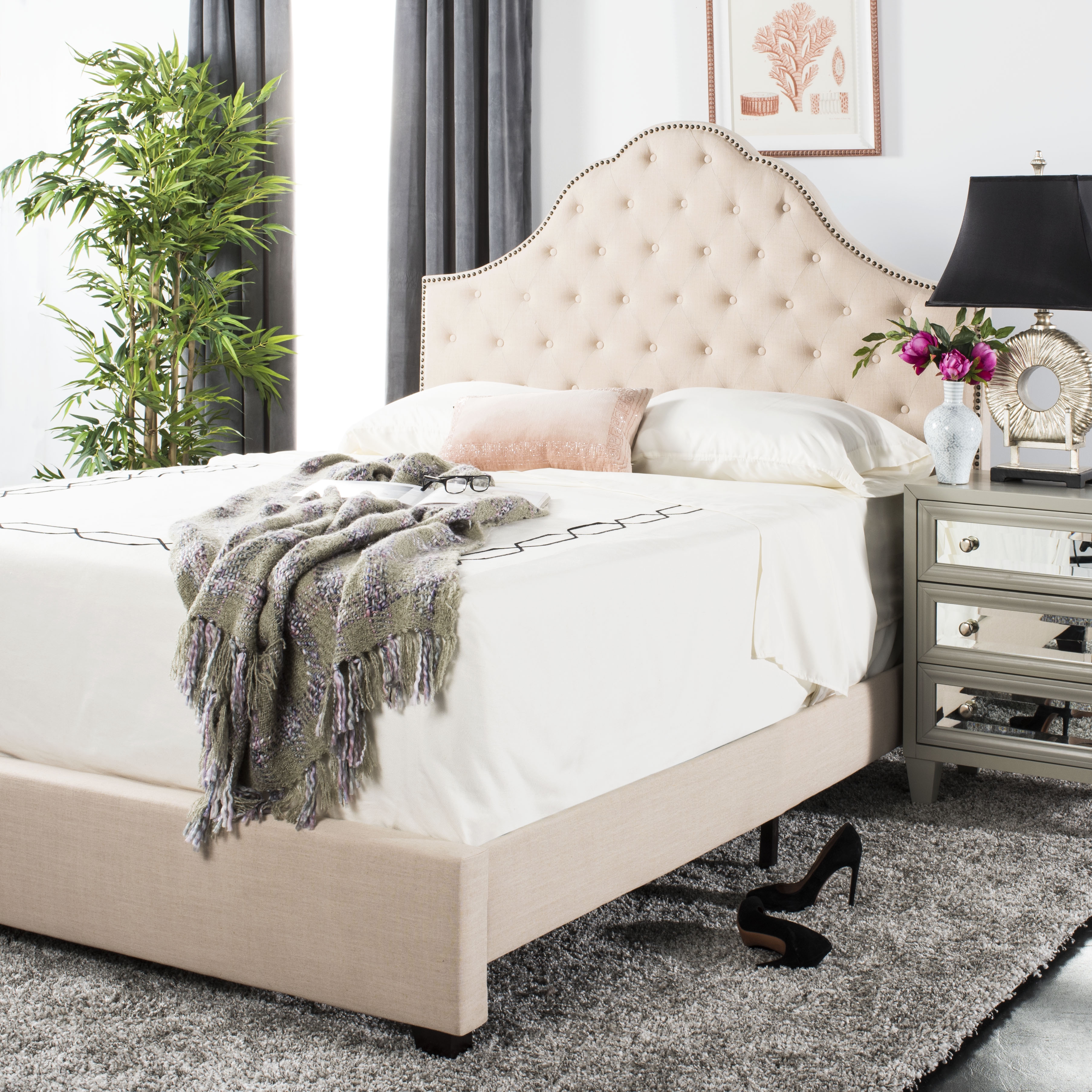 Beckham Bed - Beige - Queen - Safavieh - Image 1