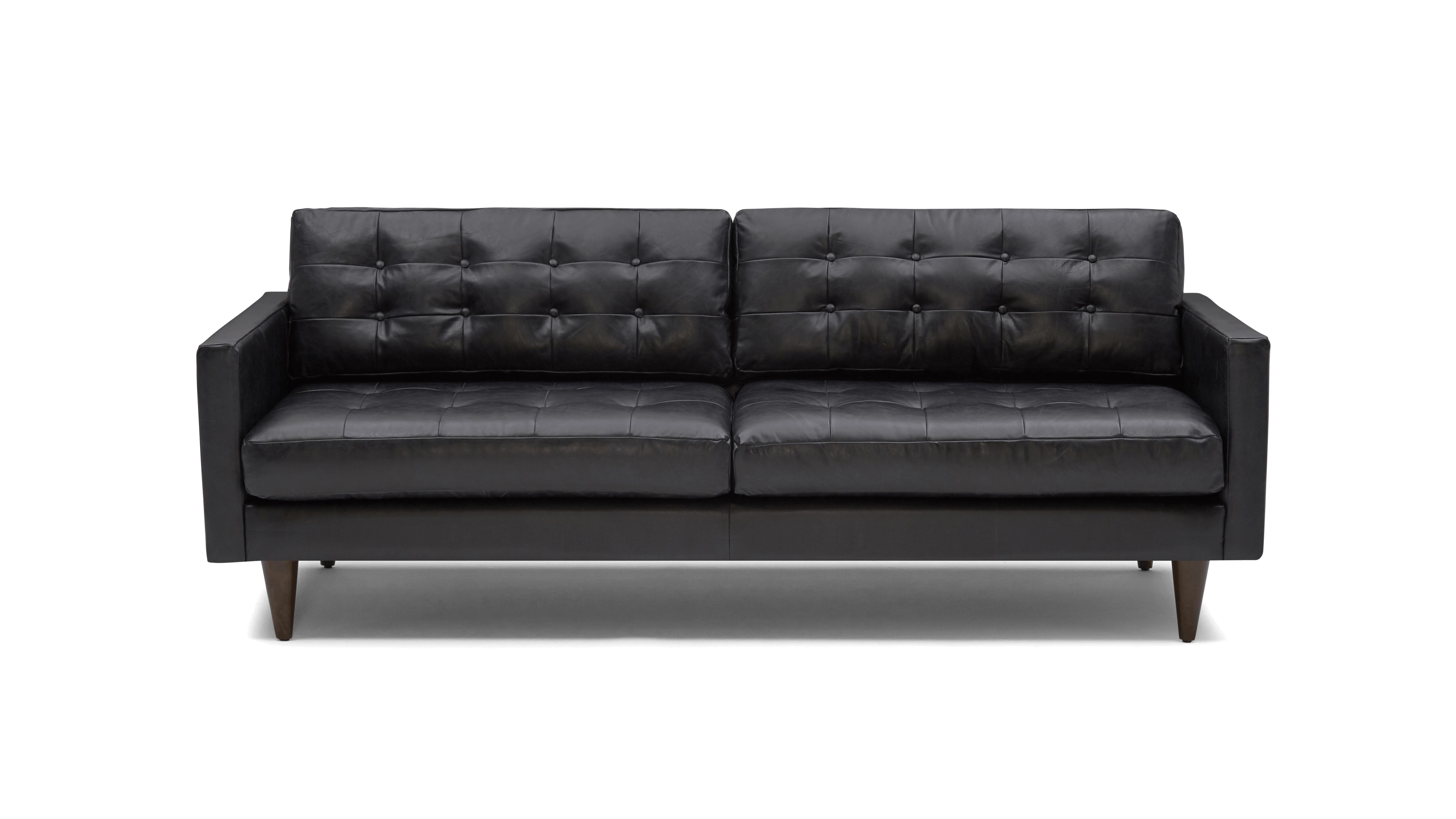 Black Eliot Mid Century Modern Leather Sofa - Santiago Steel - Mocha - Image 0