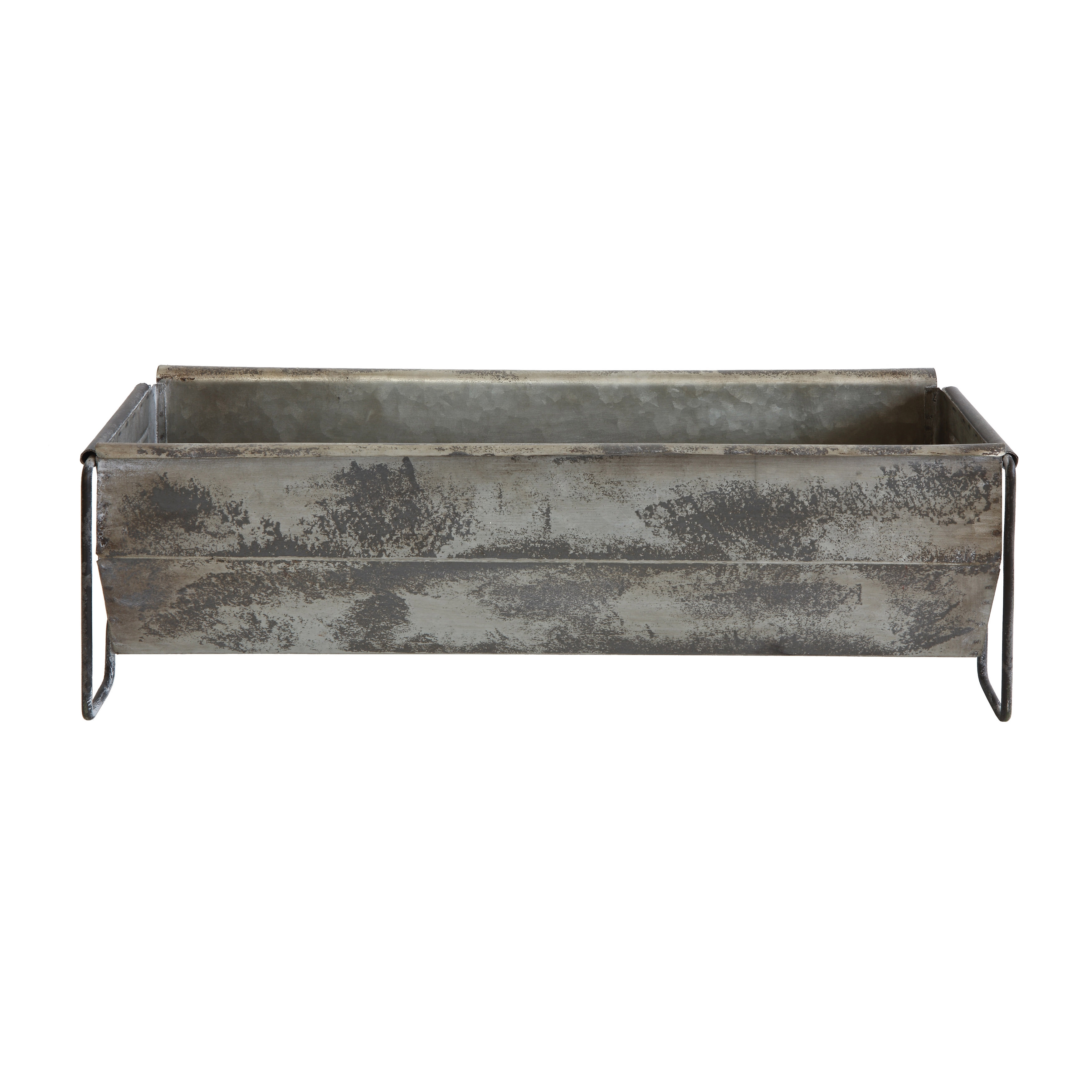 Metal Trough Container with Distressed Zinc Finish - Image 0