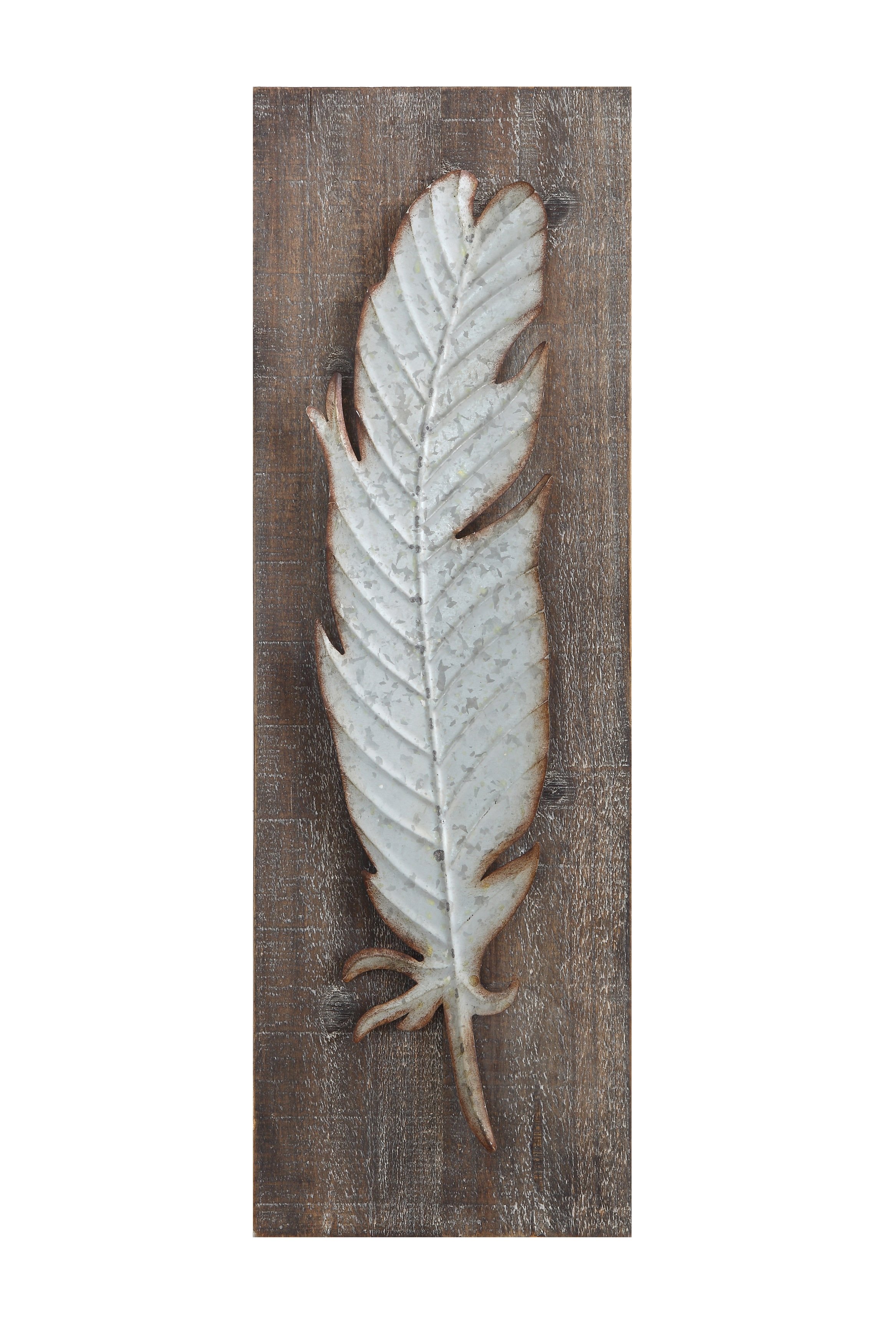 Wood Wall Décor with Metal Feather - Image 0