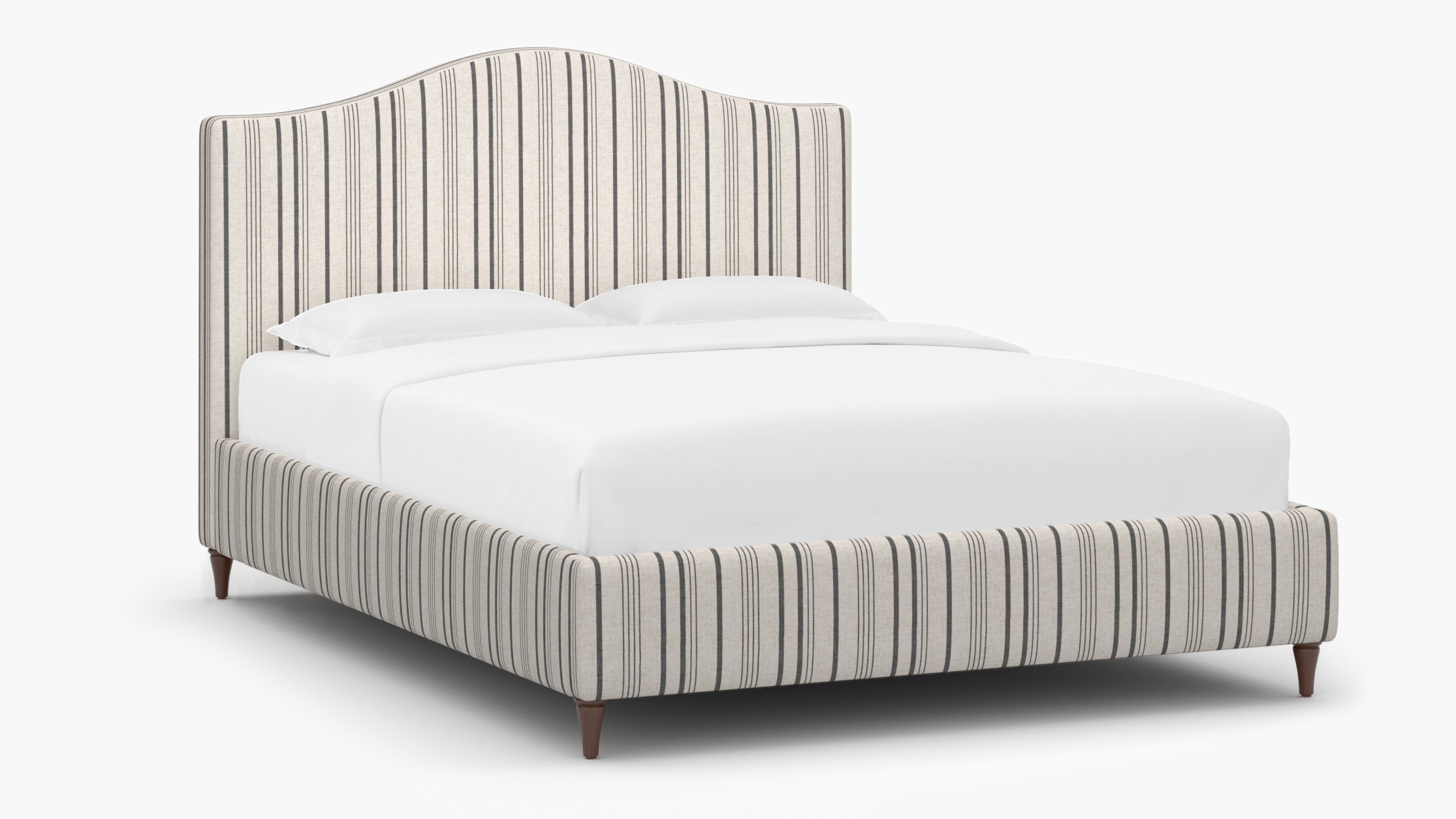 Camelback Bed, Black Market Stripe, Walnut Decorative Tapered Leg, Twin - Image 1