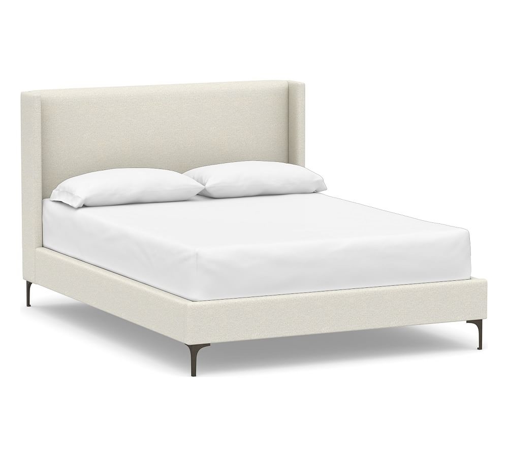 Jake Upholstered Bed, Tall Headboard 47"h with Bronze Legs, Full, Performance Boucle Oatmeal - Image 0