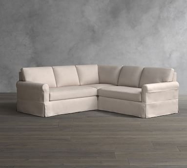 York Roll Arm Slipcovered 3-Piece L-Shaped Corner Sectional with Bench Cushion, Down Blend Wrapped Cushions, Performance Boucle Pebble - Image 1
