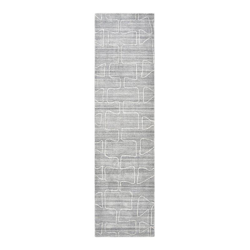 Solo Rugs Runner Sanford Geometric Hand-Knotted Light Gray Area Rug - Image 0