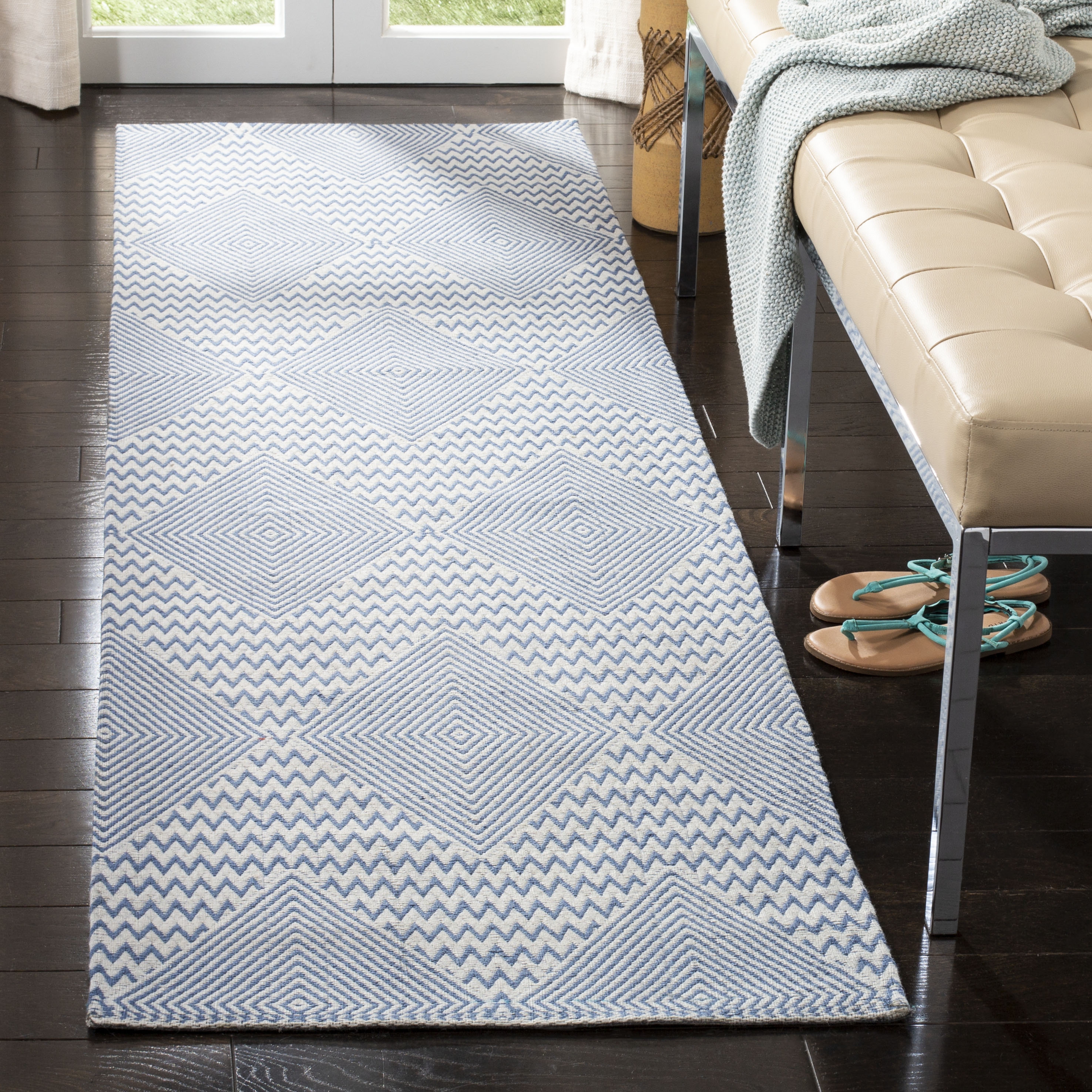 Arlo Home Hand Loomed Area Rug, MRB304L, Dark Blue/Ivory,  2' 3" X 8' - Image 1