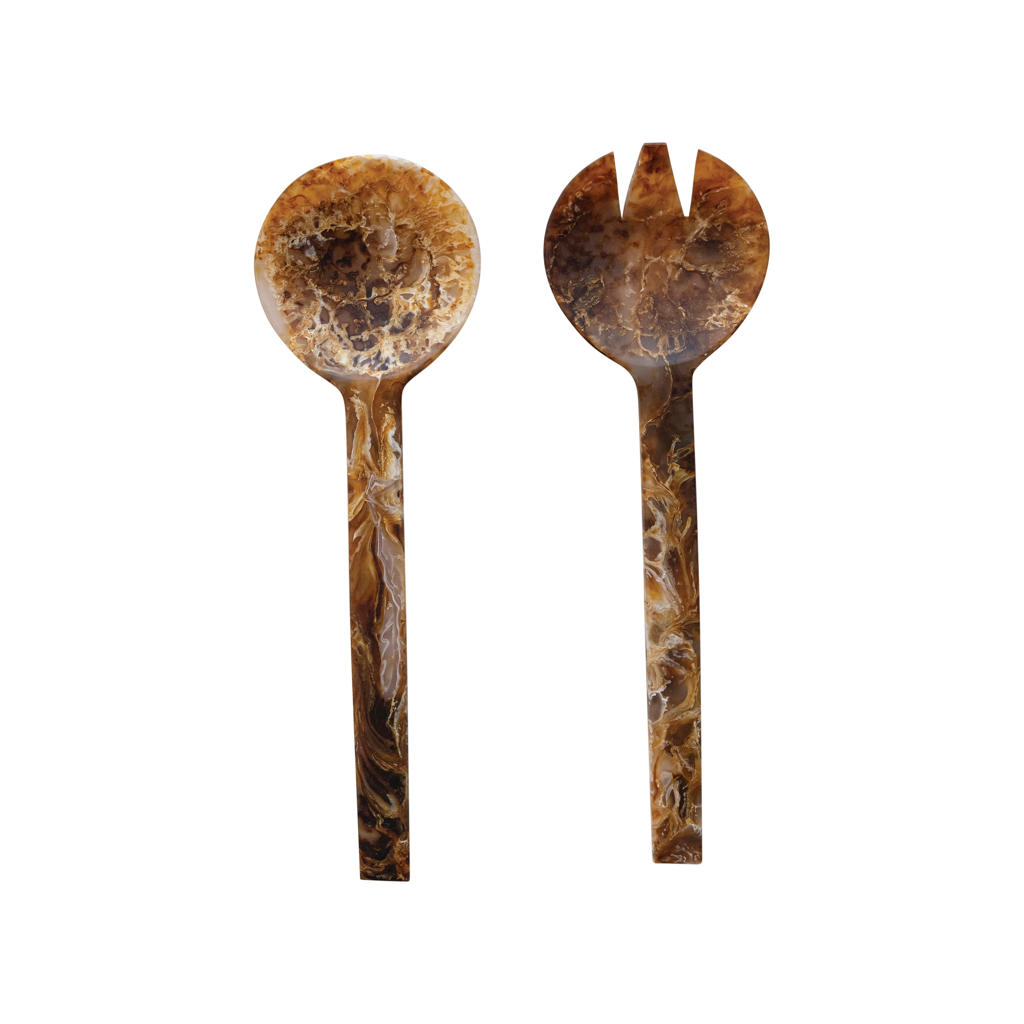 Resin Salad Servers with Matte Marble Finish, Brown, Set of 2 - Image 0