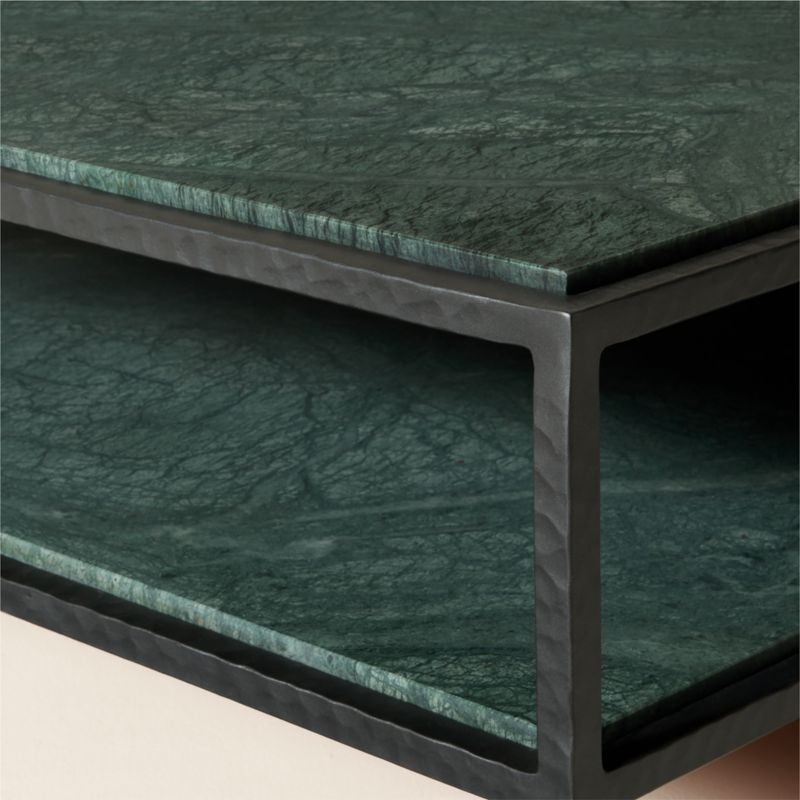 Sergio 44" Green Marble and Iron Square Coffee Table - Image 2