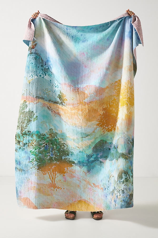 Stitched Zula Throw Blanket By Anthropologie in Mint - Image 0