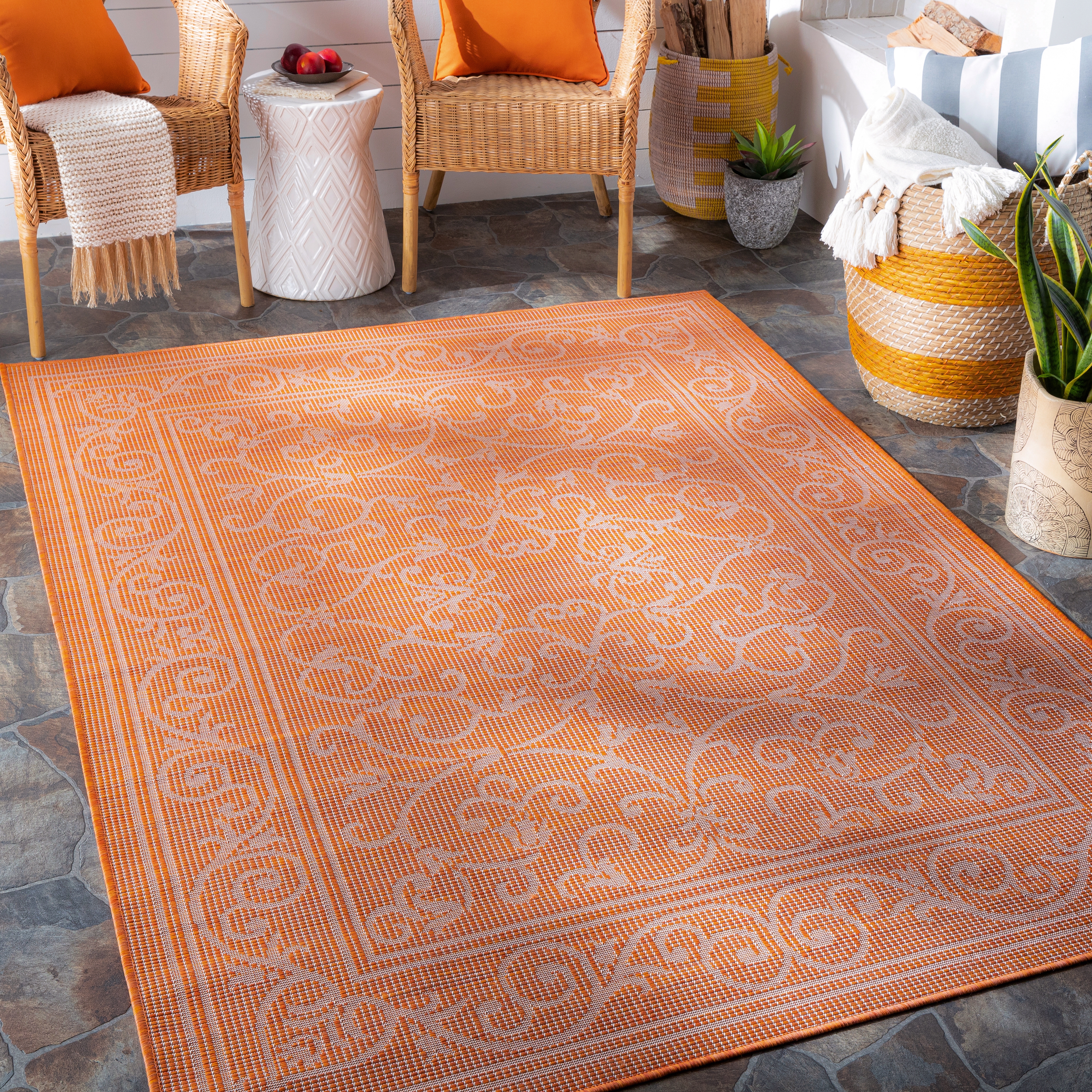 Pasadena Orange Outdoor 2'6" x 7'3" Machine Woven Rug - Image 1
